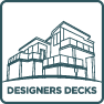Logo for Designers Decks with a line drawing of a multi-level deck or house structure in teal and gray.