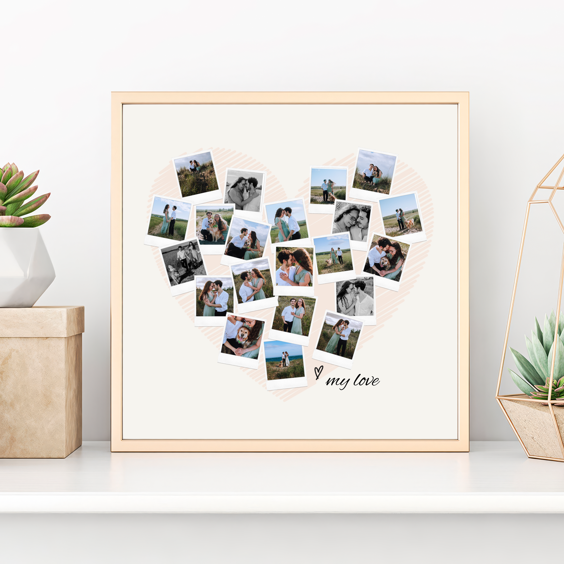 A square print of a heart-shaped collage
