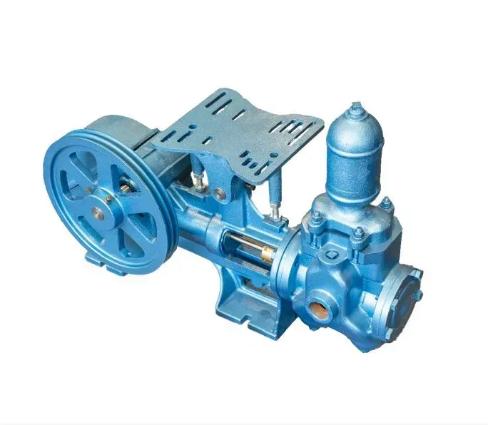 Blue industrial pump with large wheel and metal housing