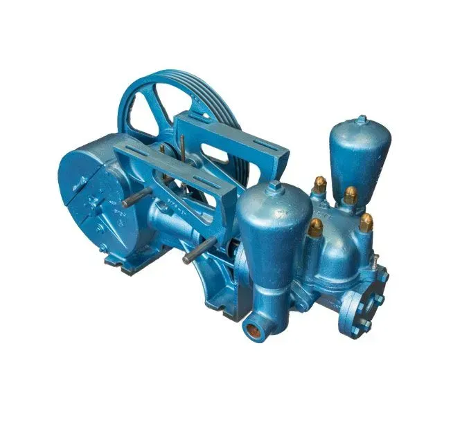 Blue industrial machine with large flywheel