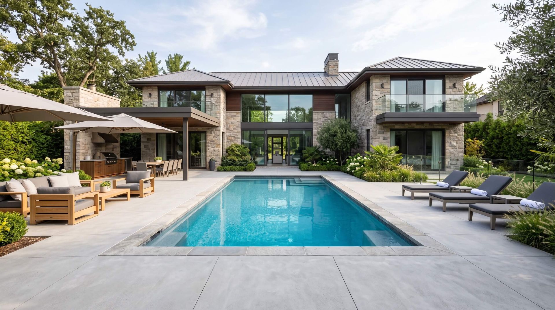 Luxury home with a new concrete deck for the pool