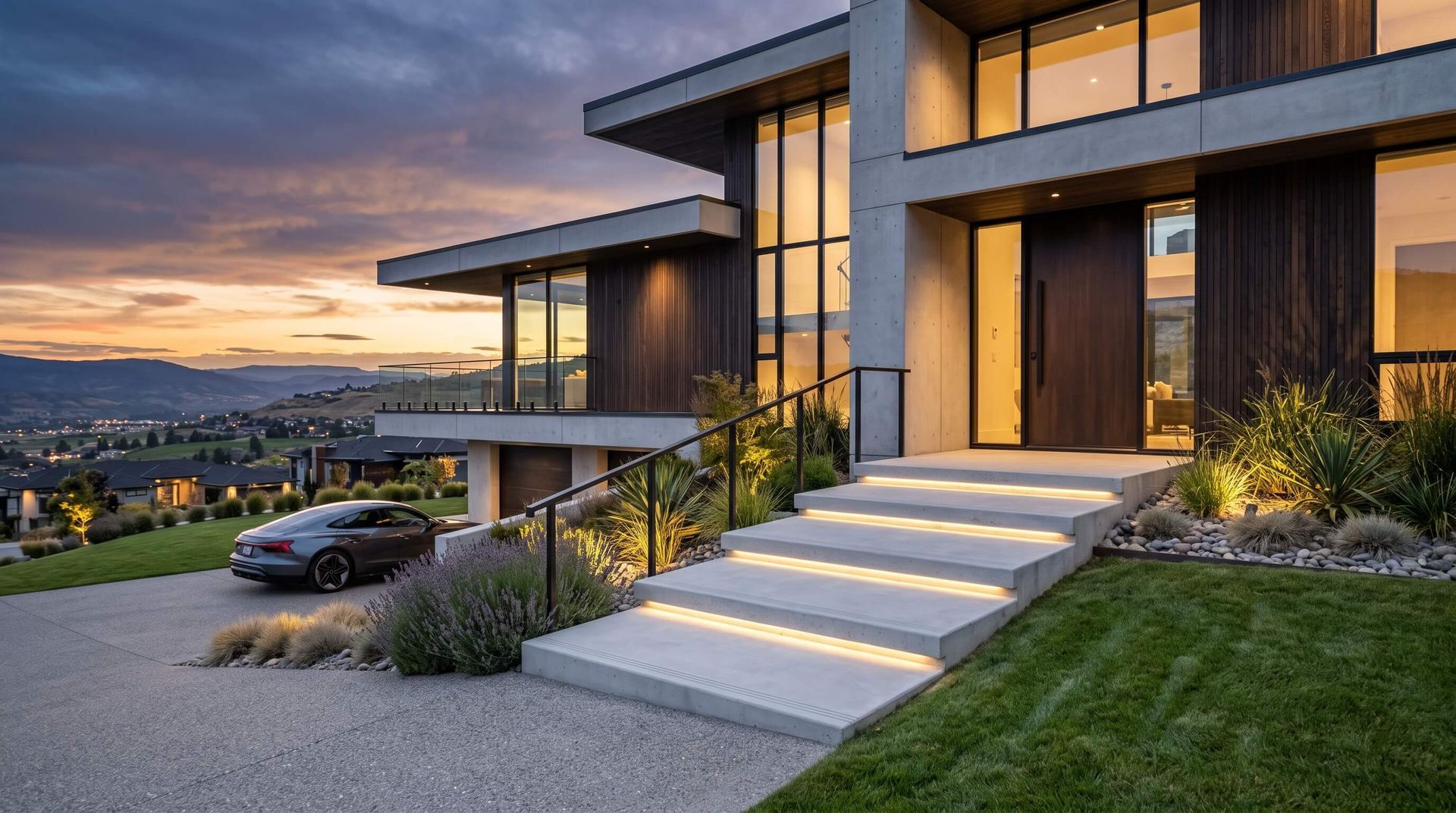 Luxury home with new concrete steps