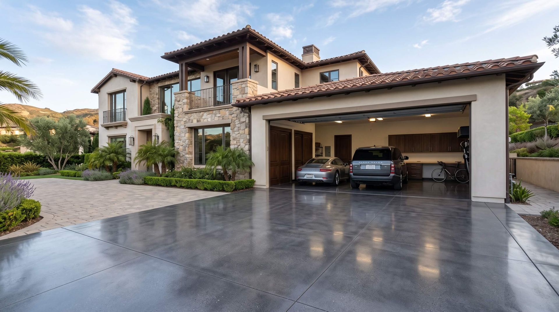 Luxury home with a brand new garage concrete floor
