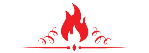 A red fire with a swirl around it on a white background.