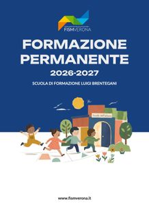 Copertina blu di “Formazione Permanente 2026-2027” con bambini che corrono verso una scuola.