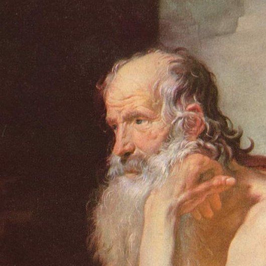 Un dipinto di un uomo con barba e capelli lunghi.