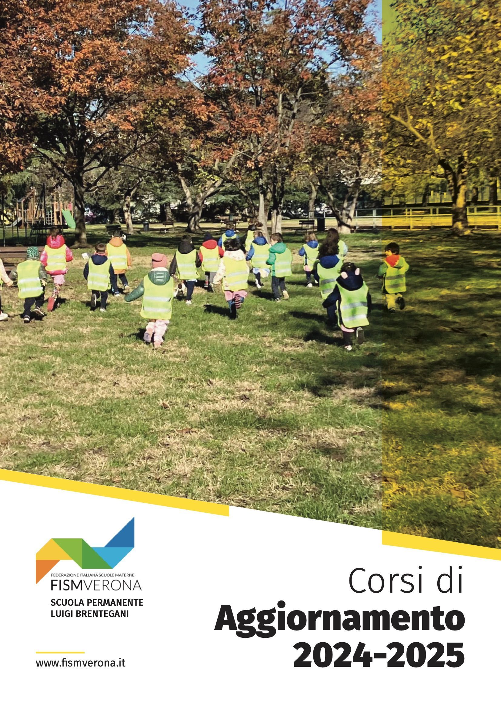 A group of children are walking in a park.