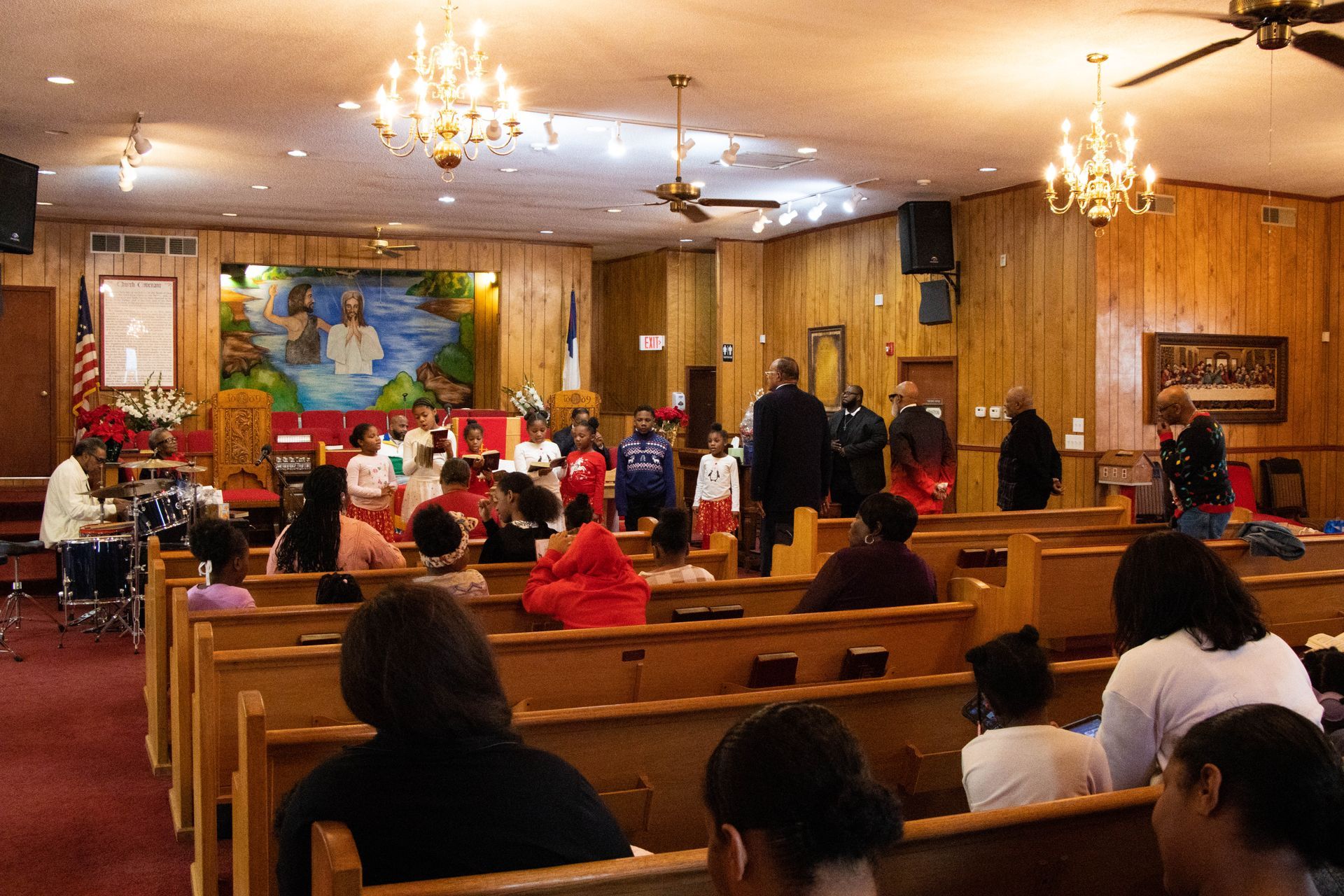 The sanctuary at Log Providence Church during services.