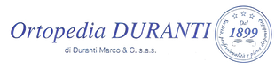 Logo Ortopedia DURANTI in blu corsivo con emblema circolare “1899” su sfondo bianco