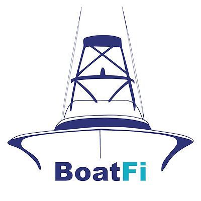 Blue boat logo with a tower, 