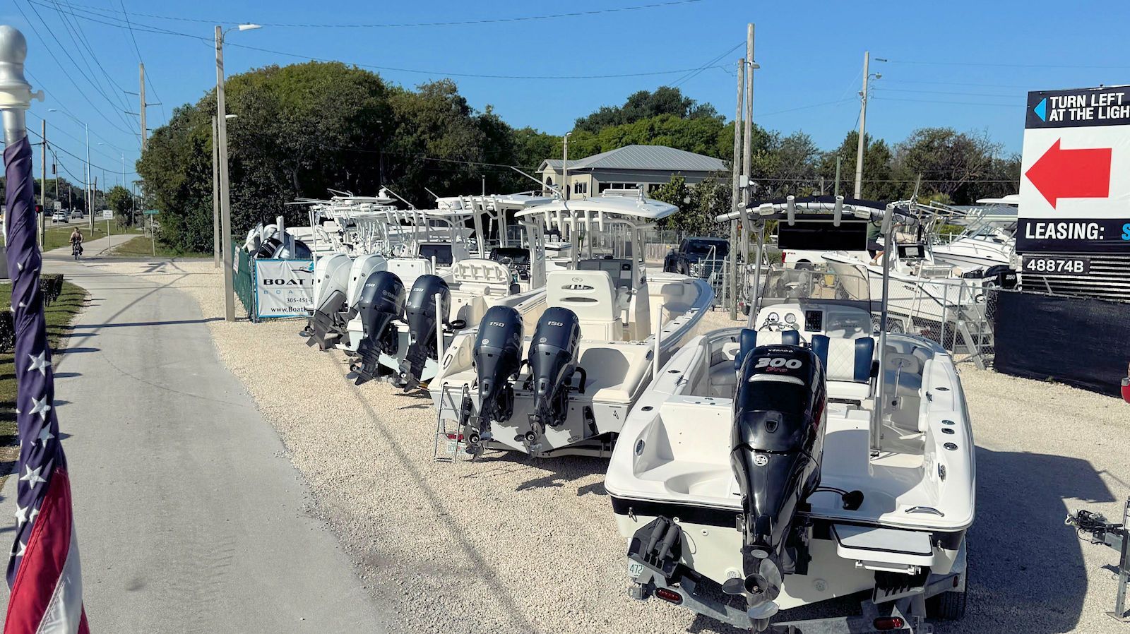 Boats on display at Boat Depot's dealership in Key Largo, FL