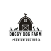 Logo: Black barn with rooster, dogs, and person playing.