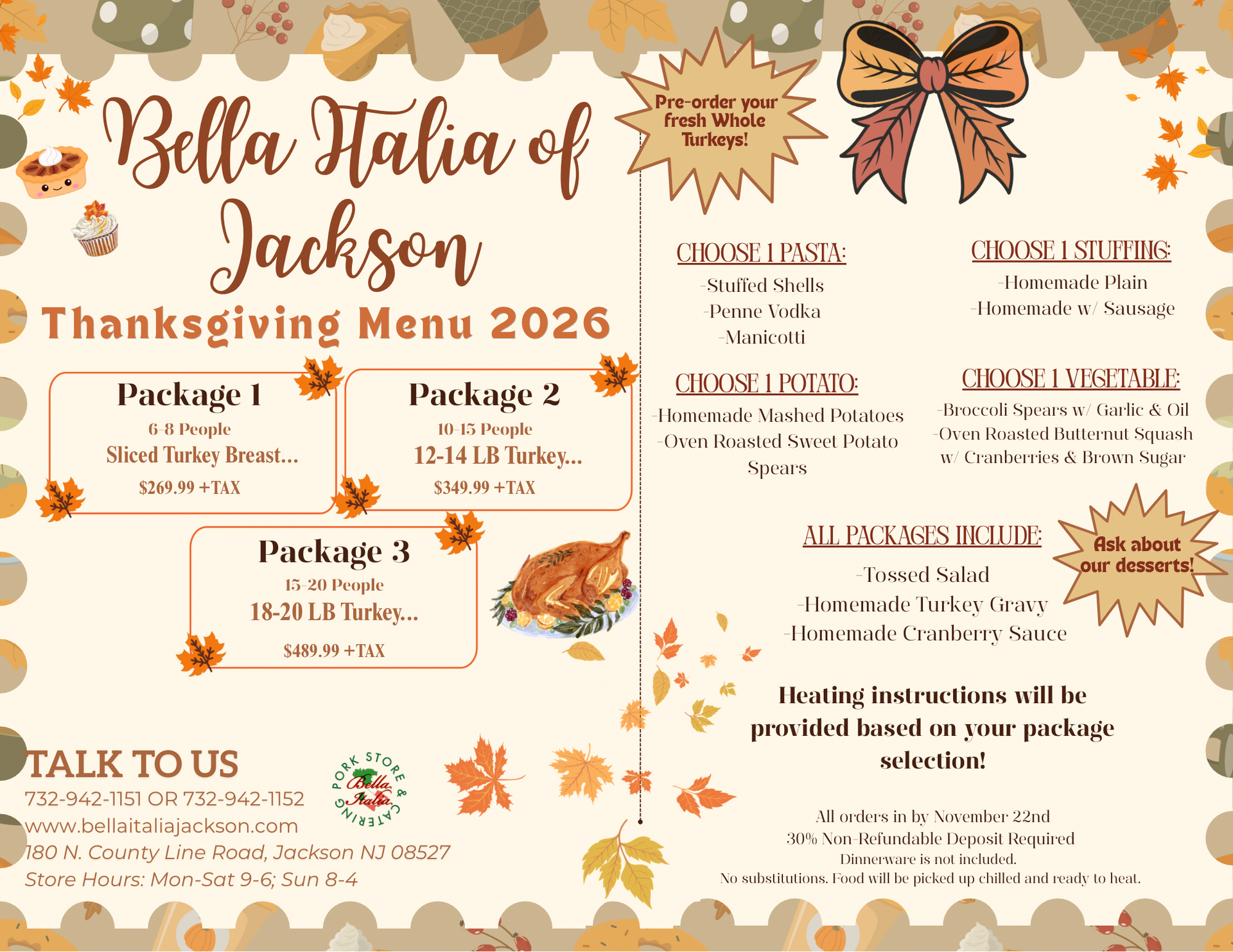Bella Italia Lunch Menu — Catering in Jackson, NJ