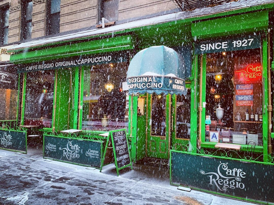 Winters Day Outside of Caffe Reggio on Macdougal Street in NYC