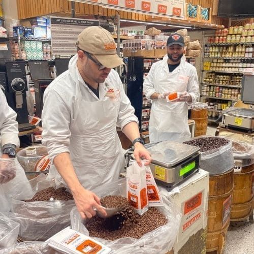 Employee at Zabar's Filling a coffee bag