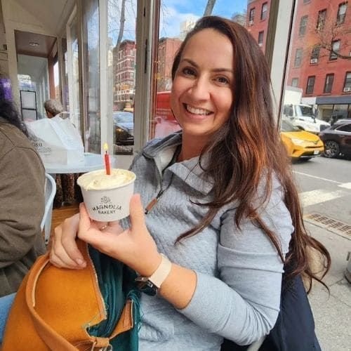 Guest celebrating her birthday at Magnolia Bakery