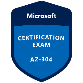 Um emblema azul do exame de certificação Microsoft az-304