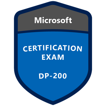 Um distintivo azul do exame de certificação microsoft dp-200