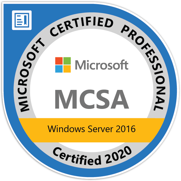 Um logotipo profissional certificado pela Microsoft para Windows Server 2016