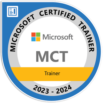 Um emblema mct de instrutor certificado pela Microsoft de 2023 a 2024