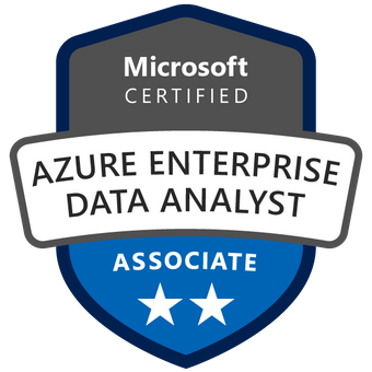 Um selo de associado de analista de dados corporativos do Azure certificado pela Microsoft