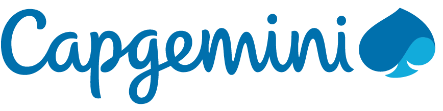 The logo for Capgemini is blue and has a spade on it.