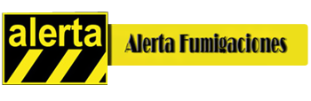 Señal de advertencia amarilla y negra de “alerta fumigaciones” con franjas diagonales de peligro.