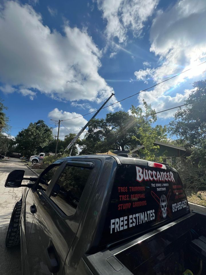 A truck with a sticker on the back that says free estimates