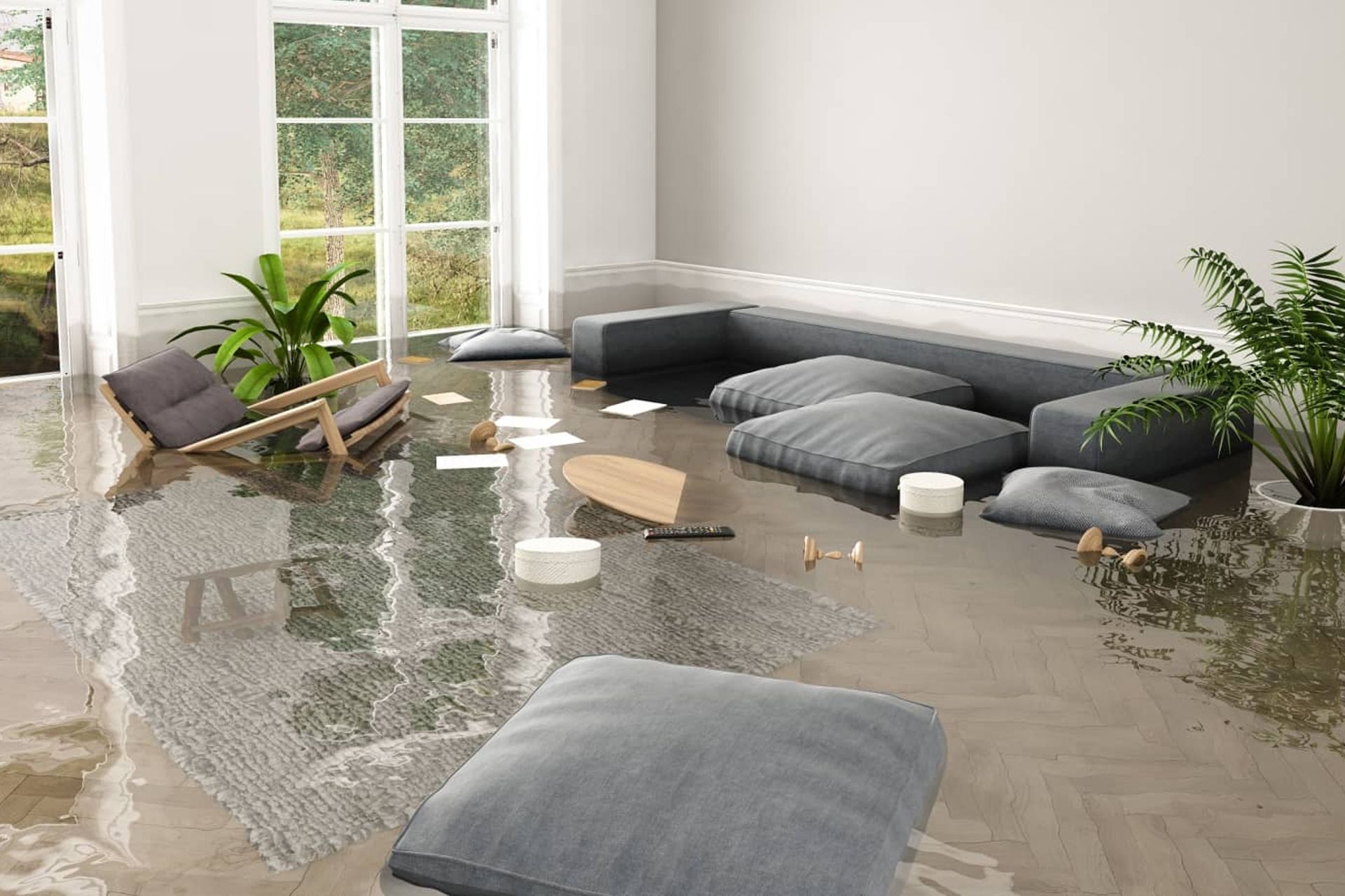 flooded living room