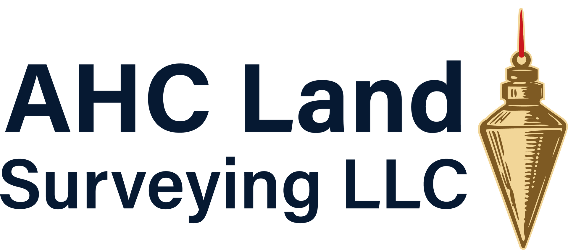 AHC Land Surveying LLC logo with navy text and a gold survey instrument icon