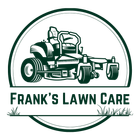 The logo for frank 's lawn care shows a lawn mower in a circle.