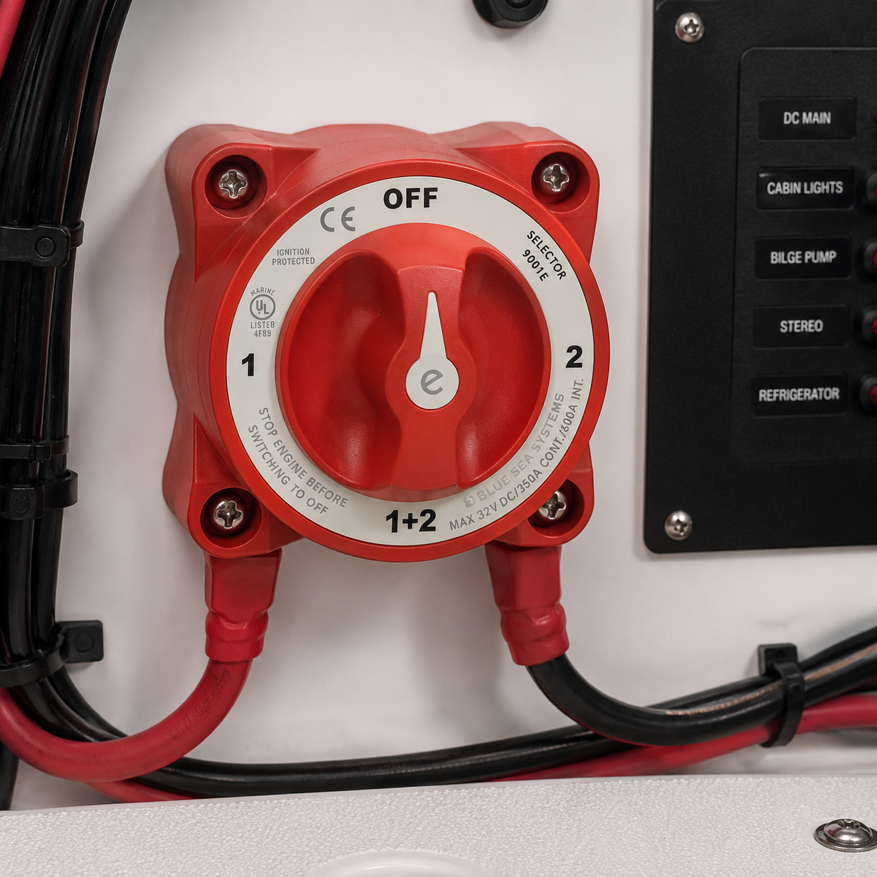 Mini 4-Position Battery Selector Switch – Red (M-Series)