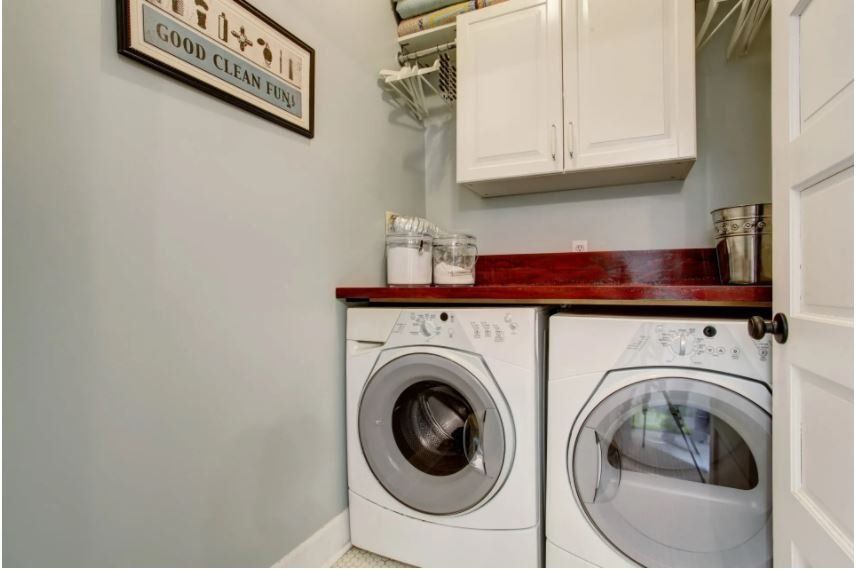 Mud room in Waco Tx with repaired dual washer and dryer