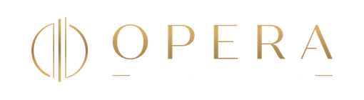 Gold OPERA logo on a white background with a circular monogram icon.