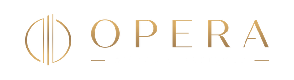 Gold OPERA logo on a white background with a circular monogram icon.