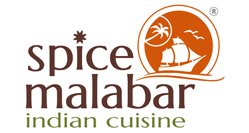 Logo for Spice Malabar Indian Cuisine: text and icon featuring a ship and palm tree in a circle.