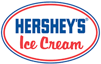 Hershey's Ice Cream logo in blue and red oval frame. Blue text reads