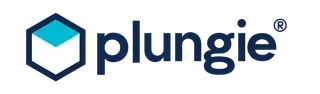 Logo for Plungie: Hexagonal box with turquoise interior and 