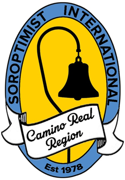 The Soroptimist International Camino Real Region logo features a black bell on a yellow background, encircled by blue text.