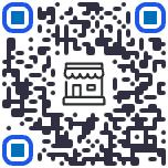 A blue and black QR code featuring a store icon in the center.