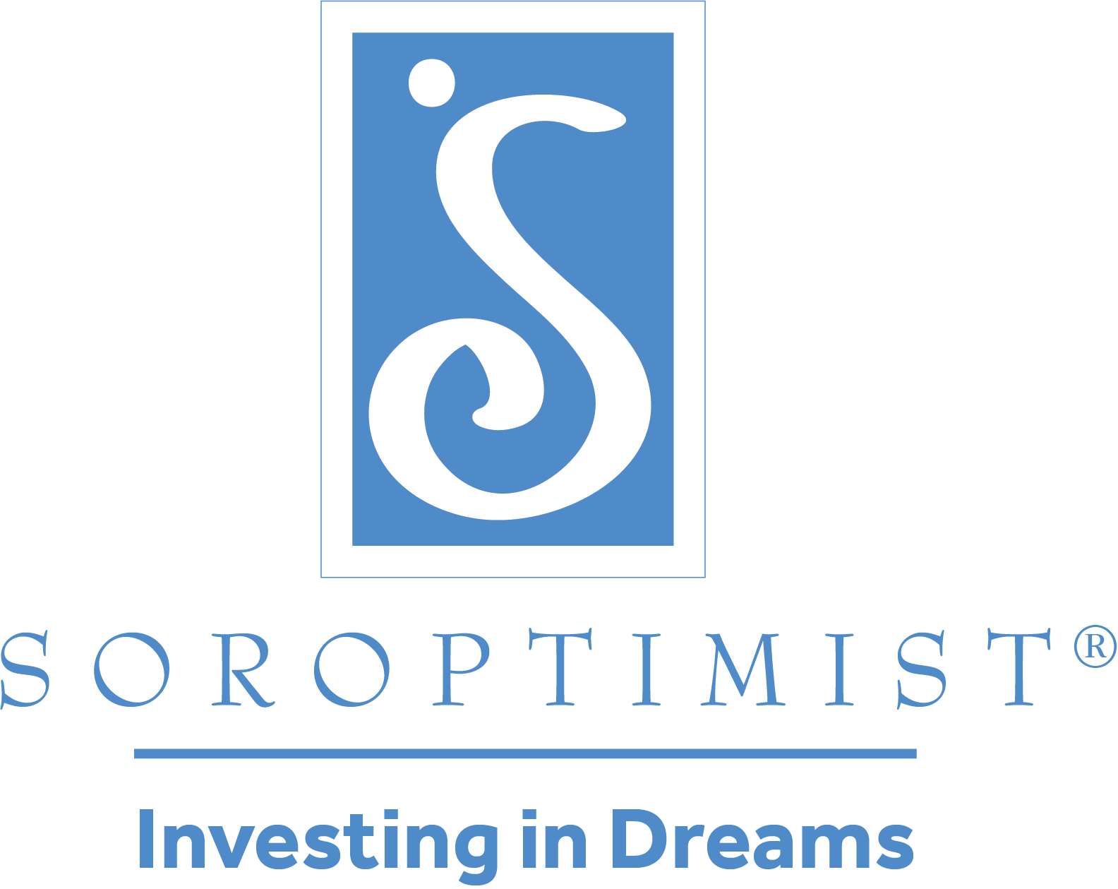 Soroptimist International logo: a stylized white 'S' with a dot inside a blue rectangle above the text