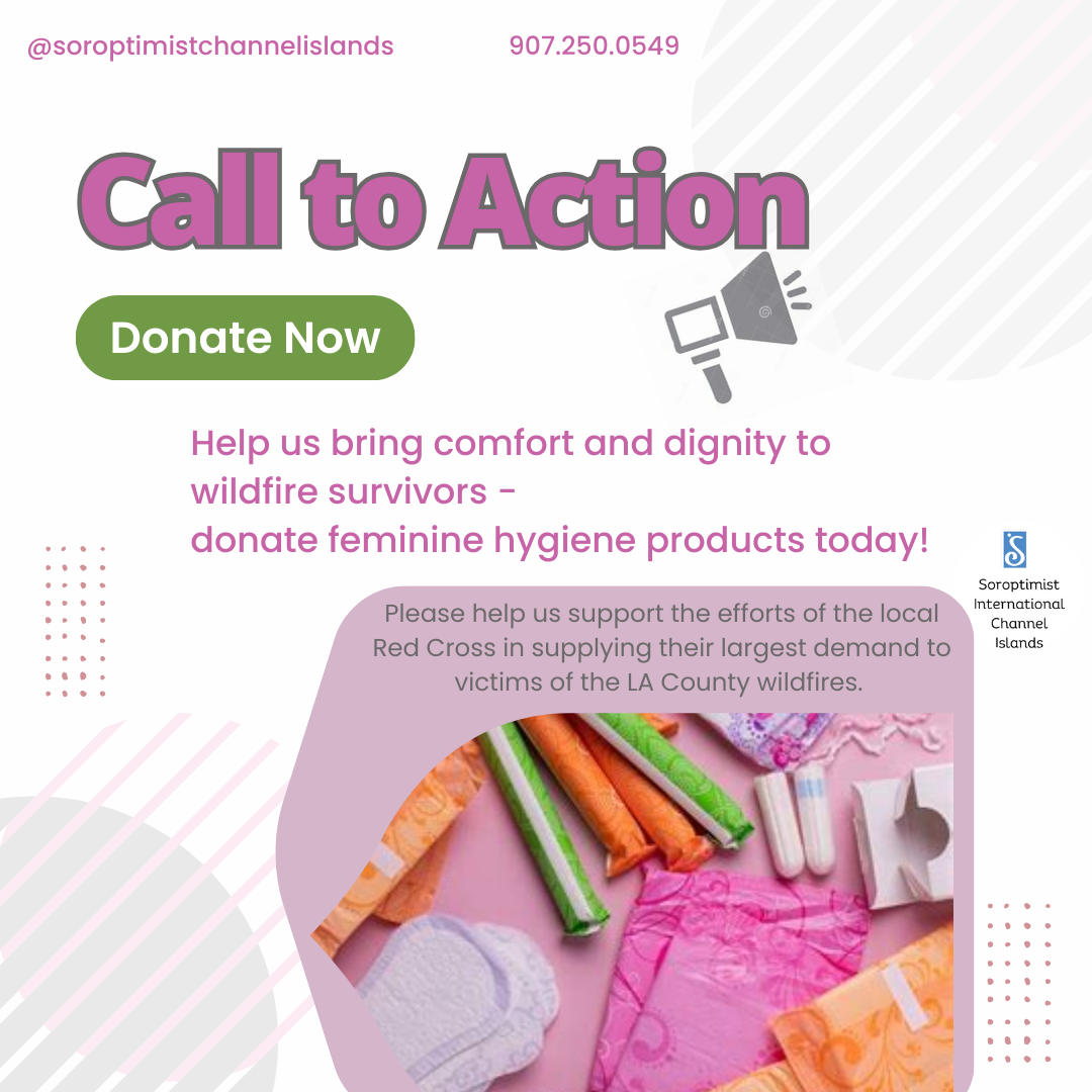 Infographic asking for donations of feminine hygiene products to support LA County wildfire survivors.
