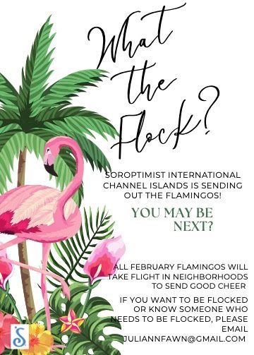 A pink flamingo and tropical plants adorn this Soroptimist International flyer for a