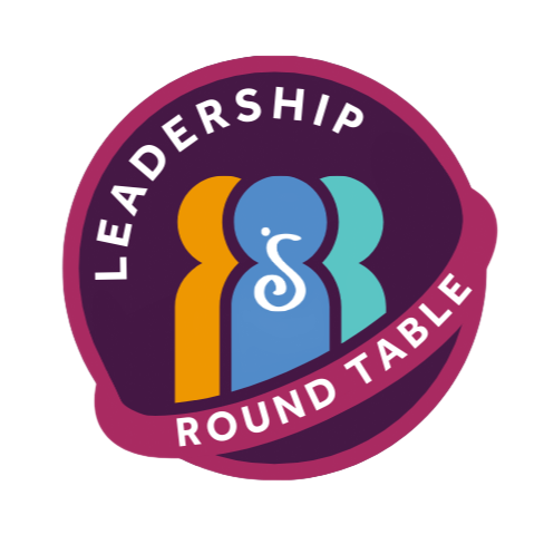 Logo with three stylized figures in orange, blue, and teal, with a white 'S' icon inside a purple circle and text.