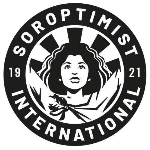 Black and white circular logo featuring a person with wavy hair, the text