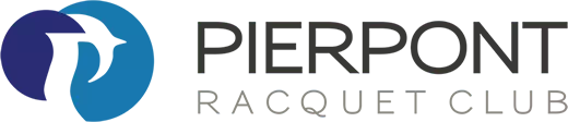 Logo for Pierpont Racquet Club featuring a blue dolphin icon next to the text