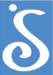 A stylized white letter S with a dot above it on a light blue square background.