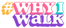 The hashtag #WHYIWALK in bold, colorful, retro-style letters against a white background.