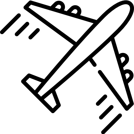 A black and white drawing of an airplane flying in the sky.