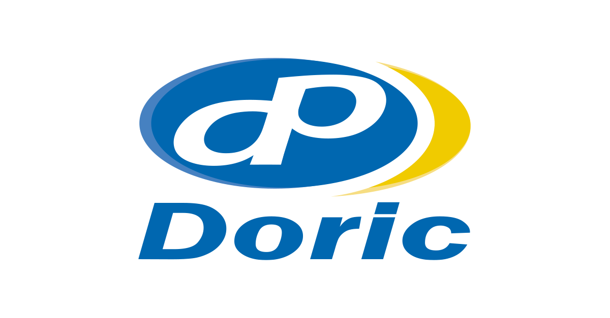 Logo of Doric, featuring blue oval with stylized 